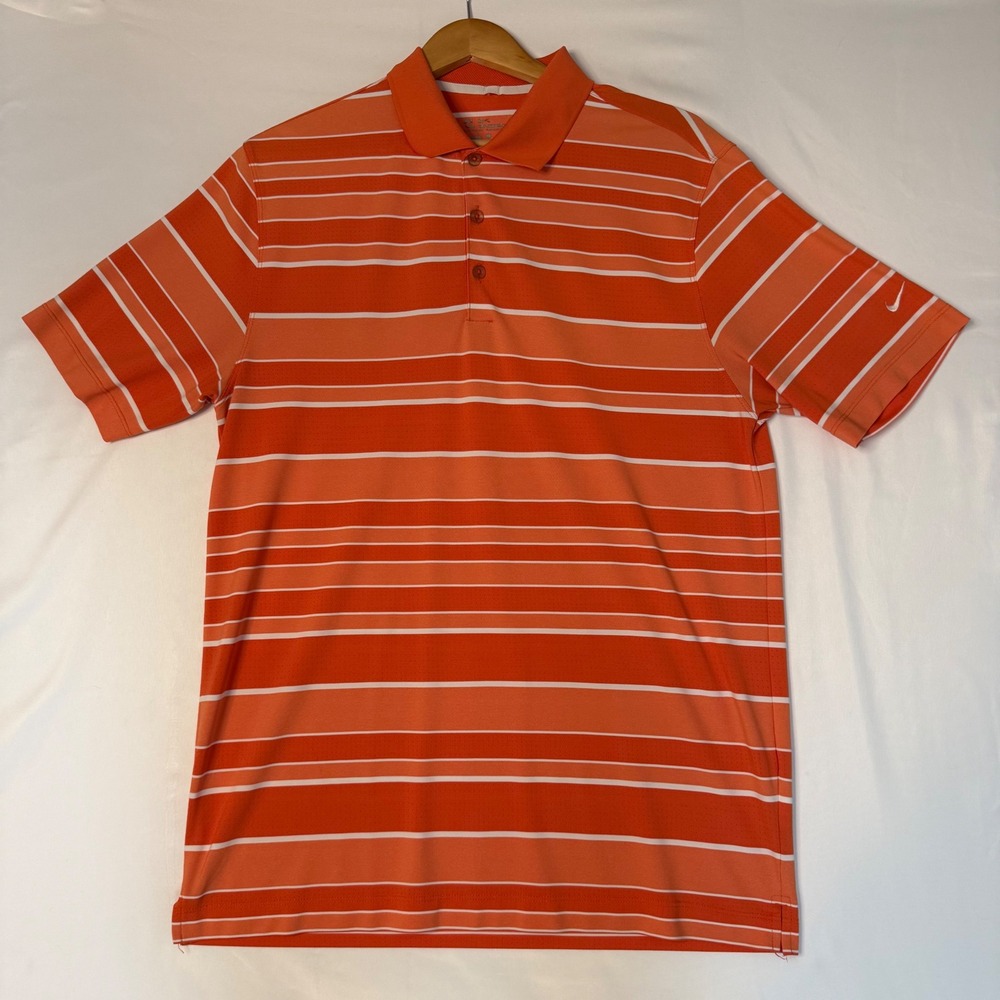 Nike Tour Performance Men's Large Orange White Stripe Golf Polo Dri Fit
